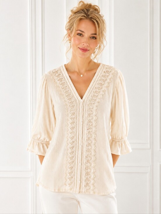 Maurices Tops - Maurices | Ivory Lace Trim Button Front Blouse Romantic Boho | Size 2X